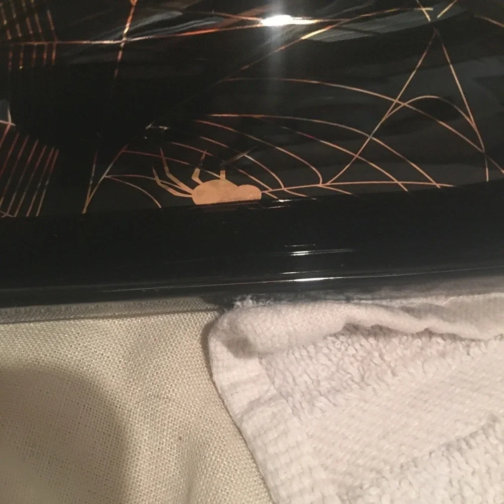 Park Chateau Spooky Ceramic Halloween Black Butter Dish With Gold Spiders & Webs